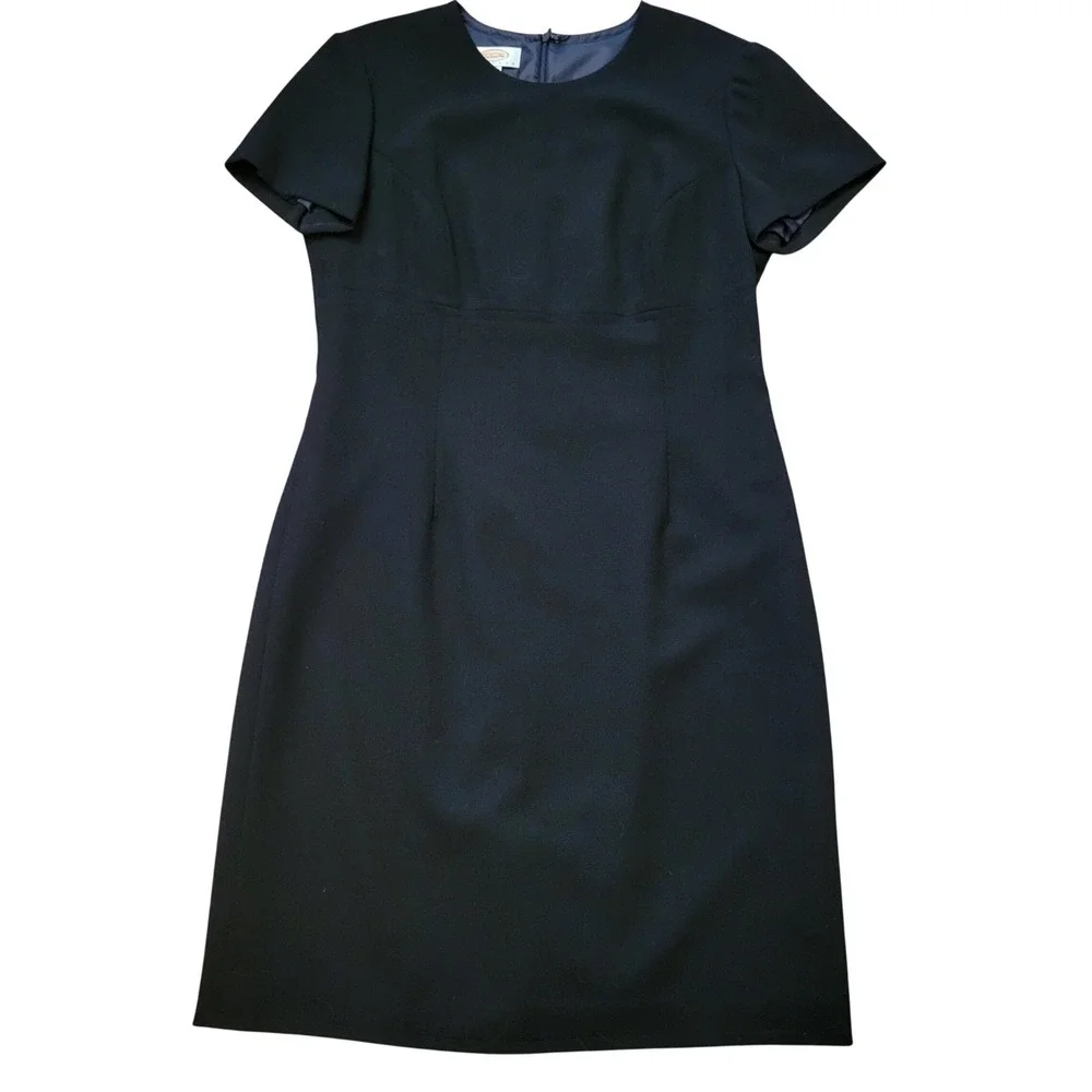 Talbots 10P Sheath Dress Black Wool Short Sleeve Empire Waist Vintage Whimsigoth